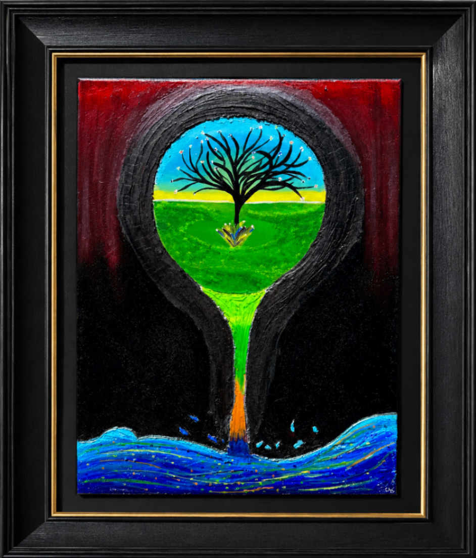 The Space Between — Mixed media, 8 × 24 in, original by Cory George